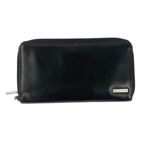 Enzo Angiolini Black Leather Zip Around Silver Hardware Purse Wallet Wristlet